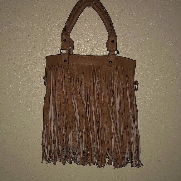 LEATHER FRINGED COUNTRY SHOULDER PURSE - Picture 1 of 4